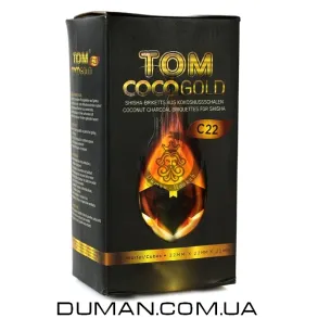 Натуральный кокосовый уголь для кальяна Tom Cococha Gold C22 (Том Кокоча) |1кг 96куб 22*22мм